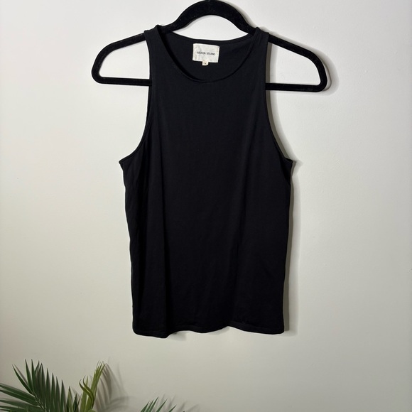 Loulou Studio Mahina Supima Cotton Black Tank - Picture 2 of 6